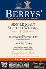 1992 Berrys' Own Selection Bladnoch, Lowlands, Single Malt Whisky, 46% 1992 Berrys' Own Selection Bladnoch, Lowlands, Single Malt Whisky, 46%