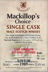 1989 Glen Elgin, Speyside, Single Malt Whisky, 52.4% 1989 Glen Elgin, Speyside, Single Malt Whisky, 52.4%